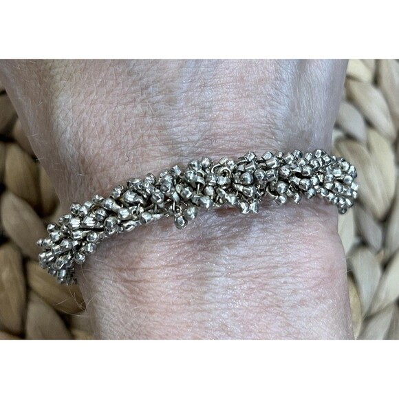 VINTAGE 925 STERLING SILVER TWISTED BALL LINK BANGLE CLASP BRACELET - Picture 1 of 6